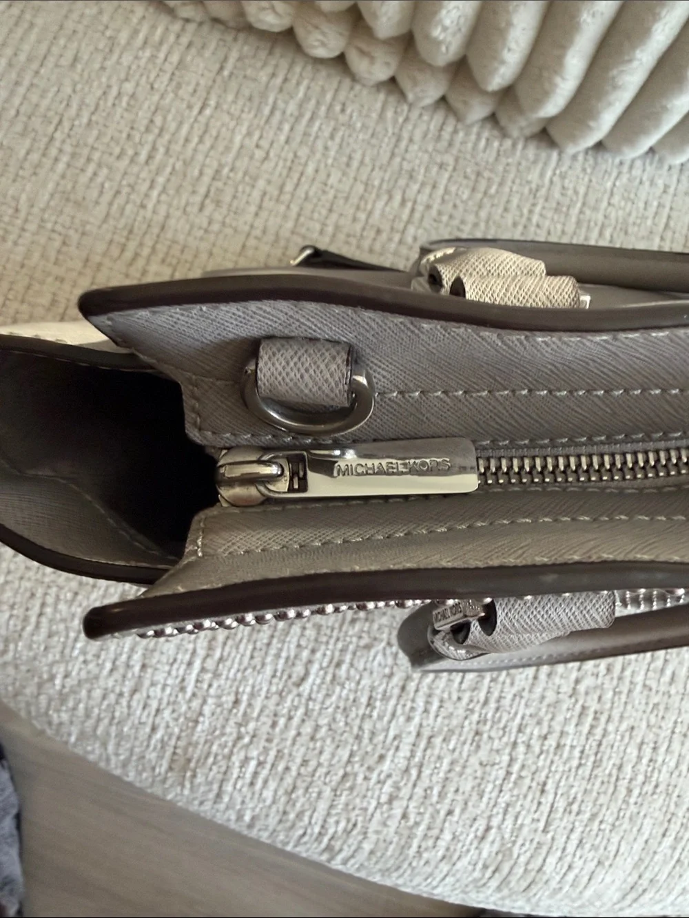 Michael Kors Pearl Grey Medium Leather Selma Satchel
